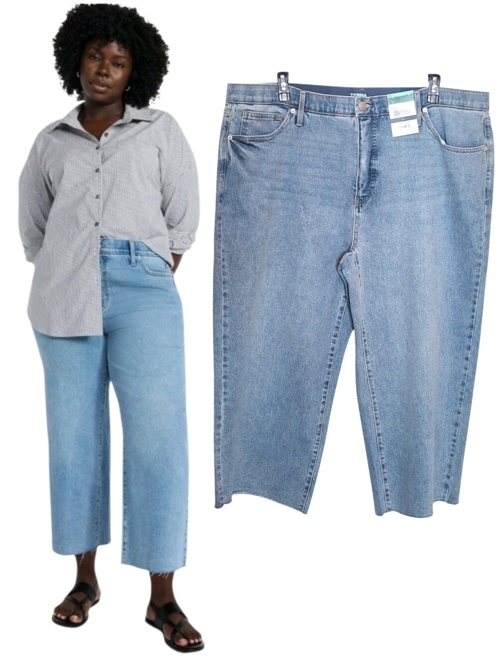 NWT Terra & Sky Wide Leg Raw Hem Jeans 22W